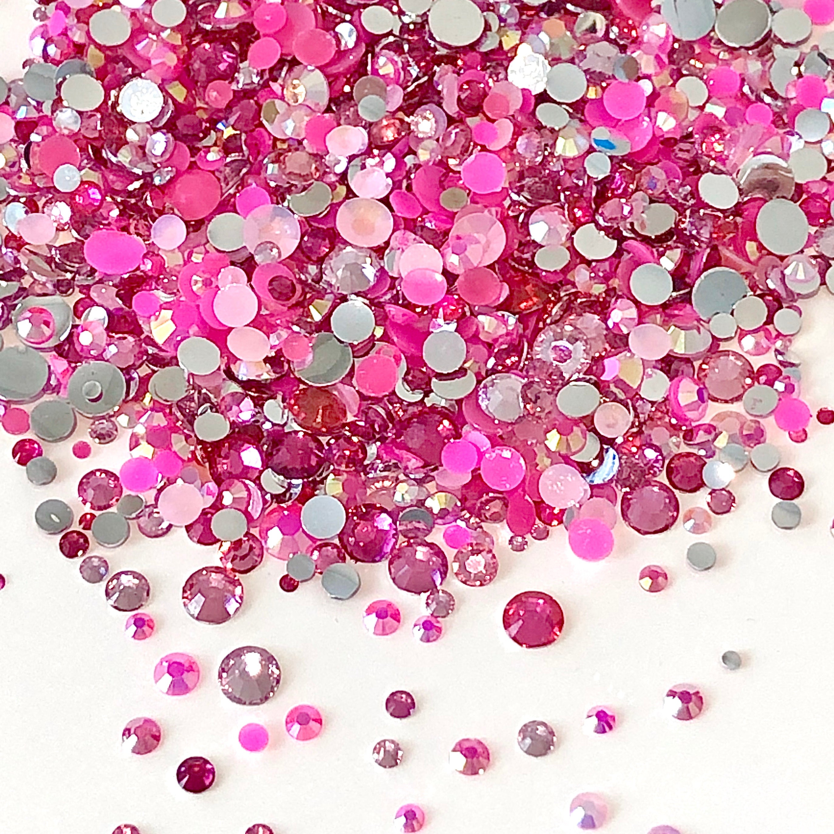 2-6mm Mixed Pink, Rose, Hot Pink Resin Jelly Round Flat Back Loose Rhi
